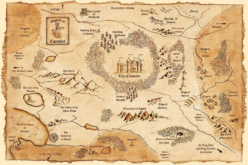 Arthur E Merlino I Cavalieri Di Camelot Mappa Camelot Mappa del Regno di Re Artù Merlino cavalieri | Etsy