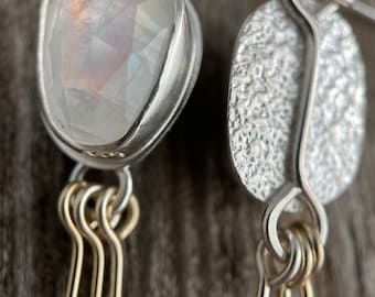 Moonstone + Sterling Silver + 14K Earrings | Handmade in the USA | Moonstone Jewelry | Sterling Silver + 14K Gold | Mixed Metal