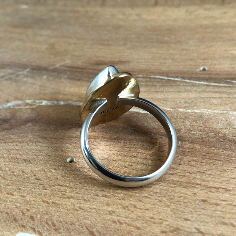 Handmade in MA Turquoise Ring Hubei Turquoise Ring Turquoise Jewelry Sterling Silver Ring Mixed Metal Ring