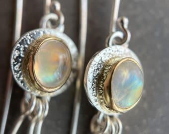 Moonstone + Sterling Silver + 14K Earrings | Handmade in the USA | Moonstone Jewelry | Mixed Metal