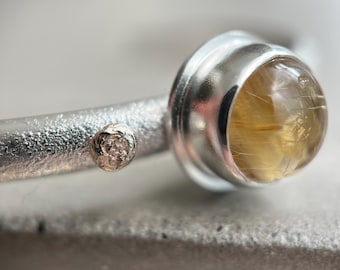 Rutilated Quartz + 14K Cuff | Handmade in the USA | Sterling Silver and 14K Gold Bracelet | Rutilated Quartz Jewelry