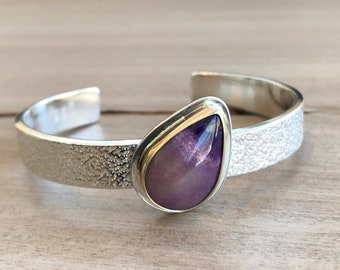 Sugilite + 14K Cuff | Handmade in the USA | Sterling Silver and 14K Gold Bracelet | Sugilite Jewelry