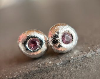 Pink Sapphire and Sterling Silver Earrings | Handmade in the USA | Sapphire Studs