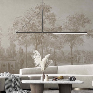 Vintage Große Bäume Wandbild Selbstklebender Stoff oder Vlies Retro Ländliche Landschaft Tapete Beige Minimalistische Landschaft Historische Ansicht Szene