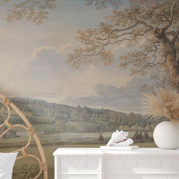 English rural oil painting wall art retro wall mural Self-adhesive or Non-woven wallpaper Landscape panoramic vintage scenic Victorian style