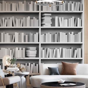 Libri 3D sugli scaffali di una libreria Stampa in bianco e nero Tessuto autoadesivo o carta da parati non tessuta Decorazione murale realistica della biblioteca per la casa