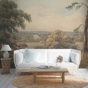 Rustic reprint vintage wall murals Self-adhesive or non-woven wallpaper Landscape panoramic vintage picturesque Victorian style wild animals zdjęcie 4