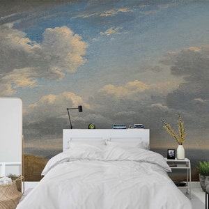 Сloud in the blue sky vintage oil painting fine art reproduction Self-adhesive or Non-woven wallpaper retro watercolor illustrated mural