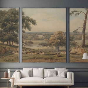 Rustic reprint vintage wall murals Self-adhesive or non-woven wallpaper Landscape panoramic vintage picturesque Victorian style wild animals zdjęcie 1