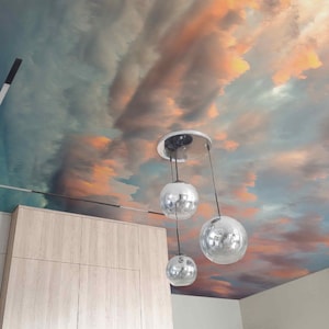 Carta da parati Nuvole Rosa per soffitto Carta da parati autoadesiva in tessuto o tessuto non tessuto Cielo acquerello Parete murale Paesaggio color pastello Tramonto Parete arte blu