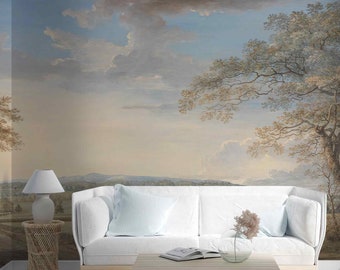 English rural oil painting wall art retro wall mural Self-adhesive or Non-woven wallpaper Landscape panoramic vintage scenic Victorian style