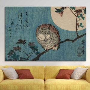 Utagawa Hiroshige Small Horned Owl on Maple Branch under Full Moon Print Ukiyo Poster Wall Art Painting Poster Print Art Japan Japanese