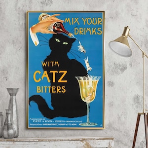 Catz Bitters Stampa Poster Vintage per Bevande, Decorazione da Parete con Gatto Nero, Decorazione da Parete per Bar, Arte da Parete STAMPABILE, Download Digitali, Immagine 1940