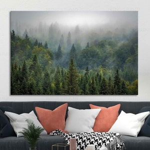 Wald Printable Foggy Kiefernwald Scandi Natur Fotodruck Grüner Wald Druck Wohnzimmer Wandkunst Fotografie Nebliger Wald Waldland Druck