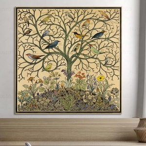 Birds of Many Climes by Charles Voysey 1914 Victorian era reproduction canvas print unique vintage masterpiece Millefleur retro on the tree
