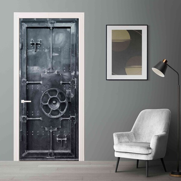 Metal vintage old door with bolts mural Cover steampunk Peel and Stick ancient decal Contemporary Wrap Room Wall art interior decoration