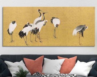 Maruyama Okyo Cranes Wall Art Chinese Crane Print Japanese artist Printable Wall Art Contemporary Design Wall Art Mustard Yellow Art