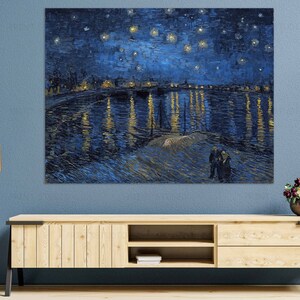 Vincent Van Gogh Sternennacht über der Rhone Leinwanddruck gerahmt Klassische Museumsreproduktion Kunstplakat Fertig zum Aufhängen Malstil