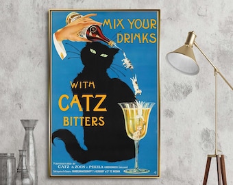 Catz Bitters Print Vintage Beverage Poster Black Cat Wall Art Bar Wall Decor, PRINTABLE Wall Art,  Digital donloads, Picture 1940