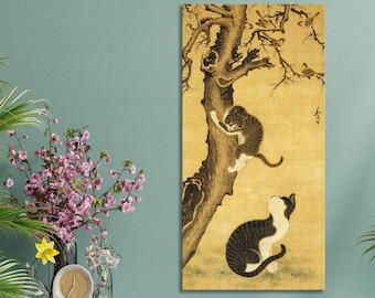 Due gatti dipinti coreani Disegno di gatto Arte coreana antica Arte animale coreana Poster artistico di gatti Pittura di gatti asiatici Decorazione per la casa Regalo coreano