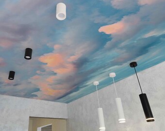 Cloud ceiling wallpaper Self-adhesive fabric or Non-woven Blue Pink Sky Pastel Painting Mural Nature Creative Aesthetic Cloudy Wall Art