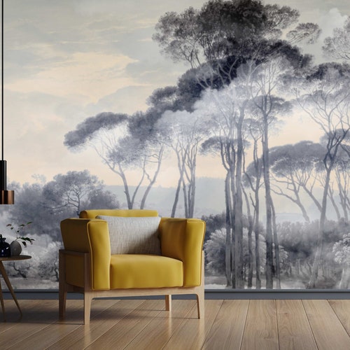 Vintage Trees Wall Mural Vintage Landscape Panoramic Wallpaper Etsy