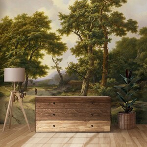 Rural forest painting wall mural Vintage landscape removable wallpaper Tree Countryside decor wall Scenic painting mural Landscape Panoramic