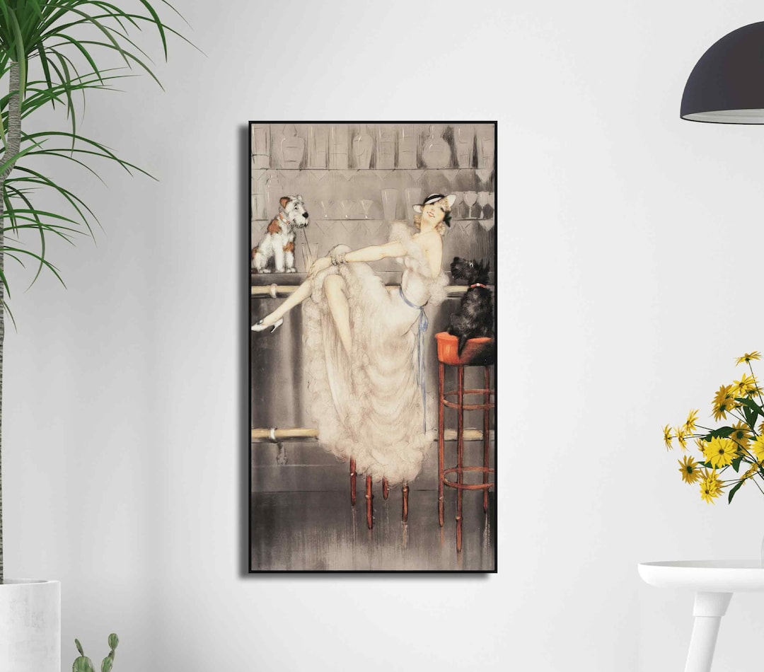 Art Deco Bar Lady Wall Art Glamour Vintage Print Elegant Woman and Dogs ...