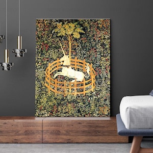 The Unicorn Rests in a Garden Medieval Reproduction Canvas Print From ...