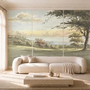 Vintage Coastal Landscape Wallpaper, English Country Wall Mural, Quiet Luxury Wallpaper image 4