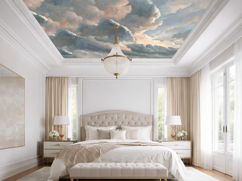 Clouds Ceiling Wallpaper, Fine Art Scenic Sky Mural, Dreamy Cloud ...