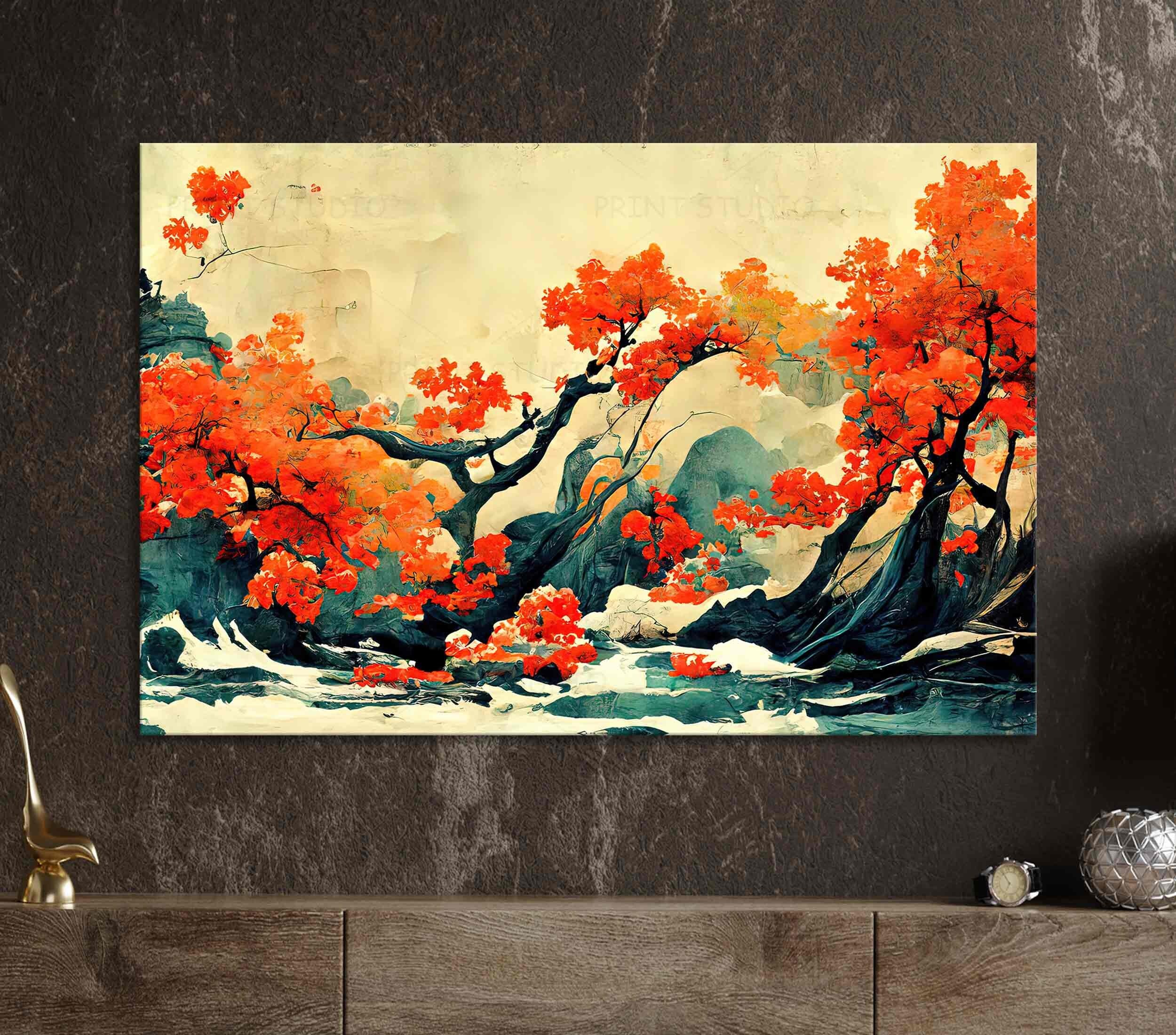 Tree 3 Piece Wall Art Decor Japanese Autumn Landscape Abstract Set of ...