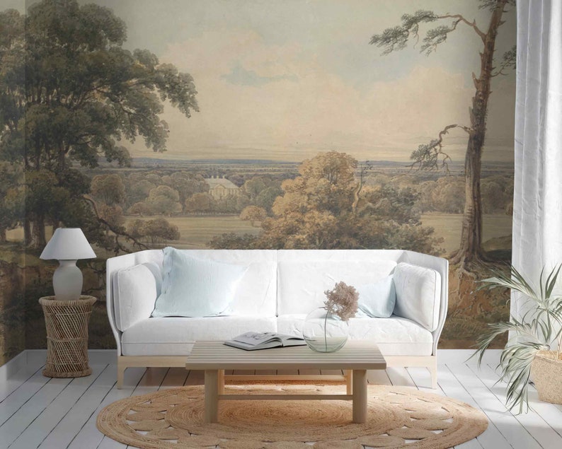 Rustic reprint vintage wall murals Self-adhesive or non-woven wallpaper Landscape panoramic vintage picturesque Victorian style wild animals zdjęcie 4