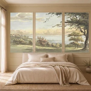 Vintage Coastal Landscape Wallpaper, English Country Wall Mural, Quiet Luxury Wallpaper image 2