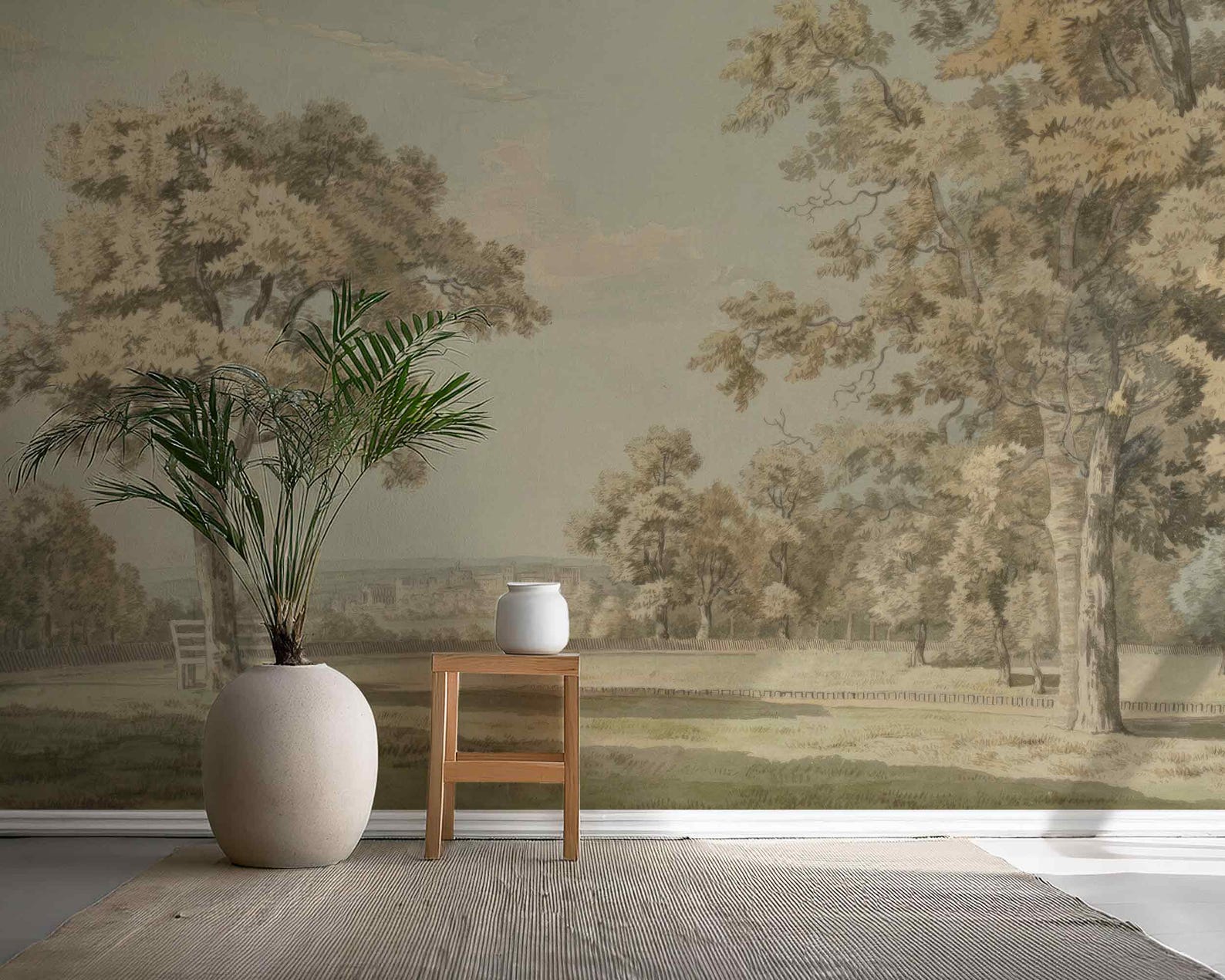 Vintage Landscape Mural Wallpaper Scenic Countryside Trees Wall Art ...