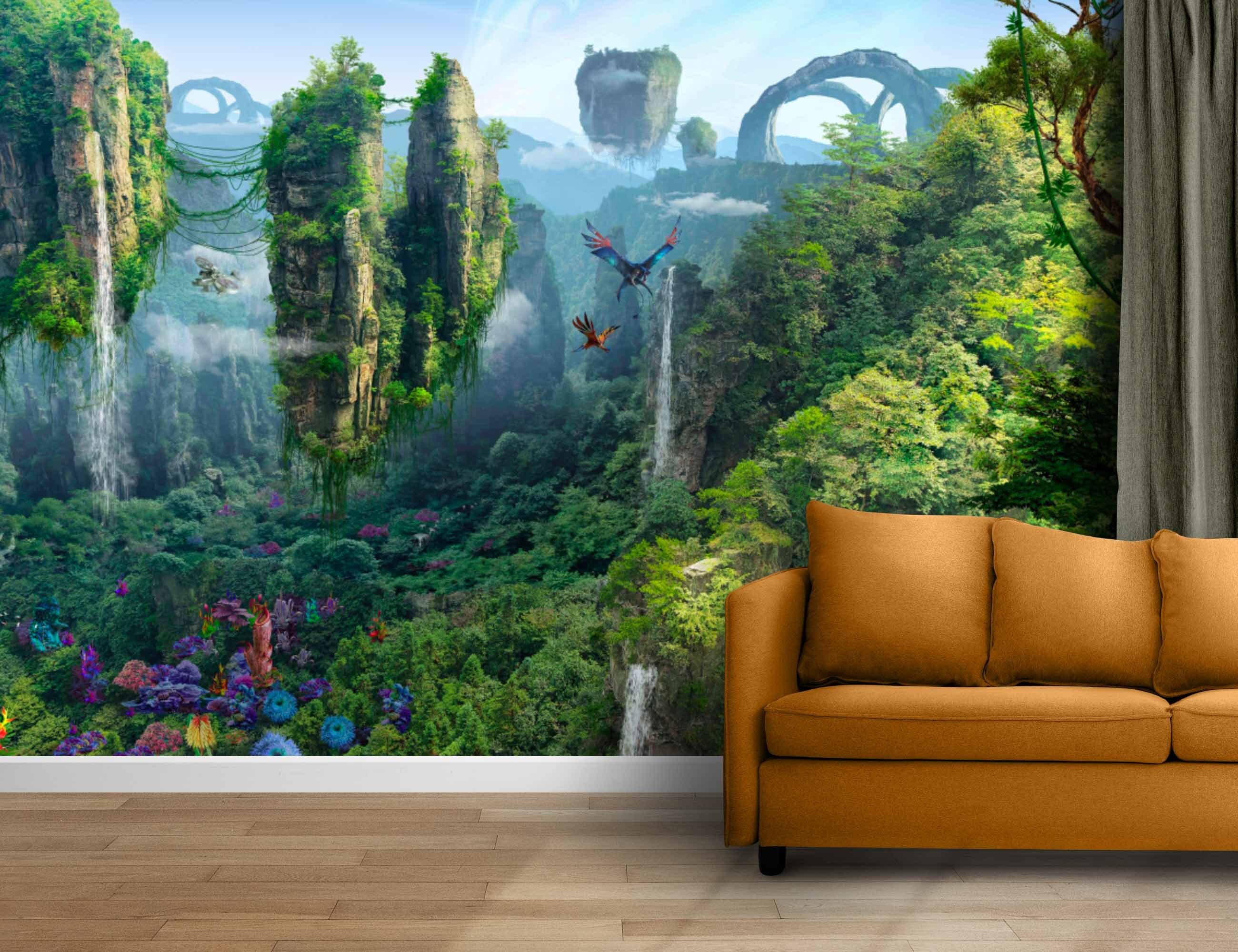 Tropical Jungle Mural Wallpaper Magic Forest Wall Mural Peel Etsy
