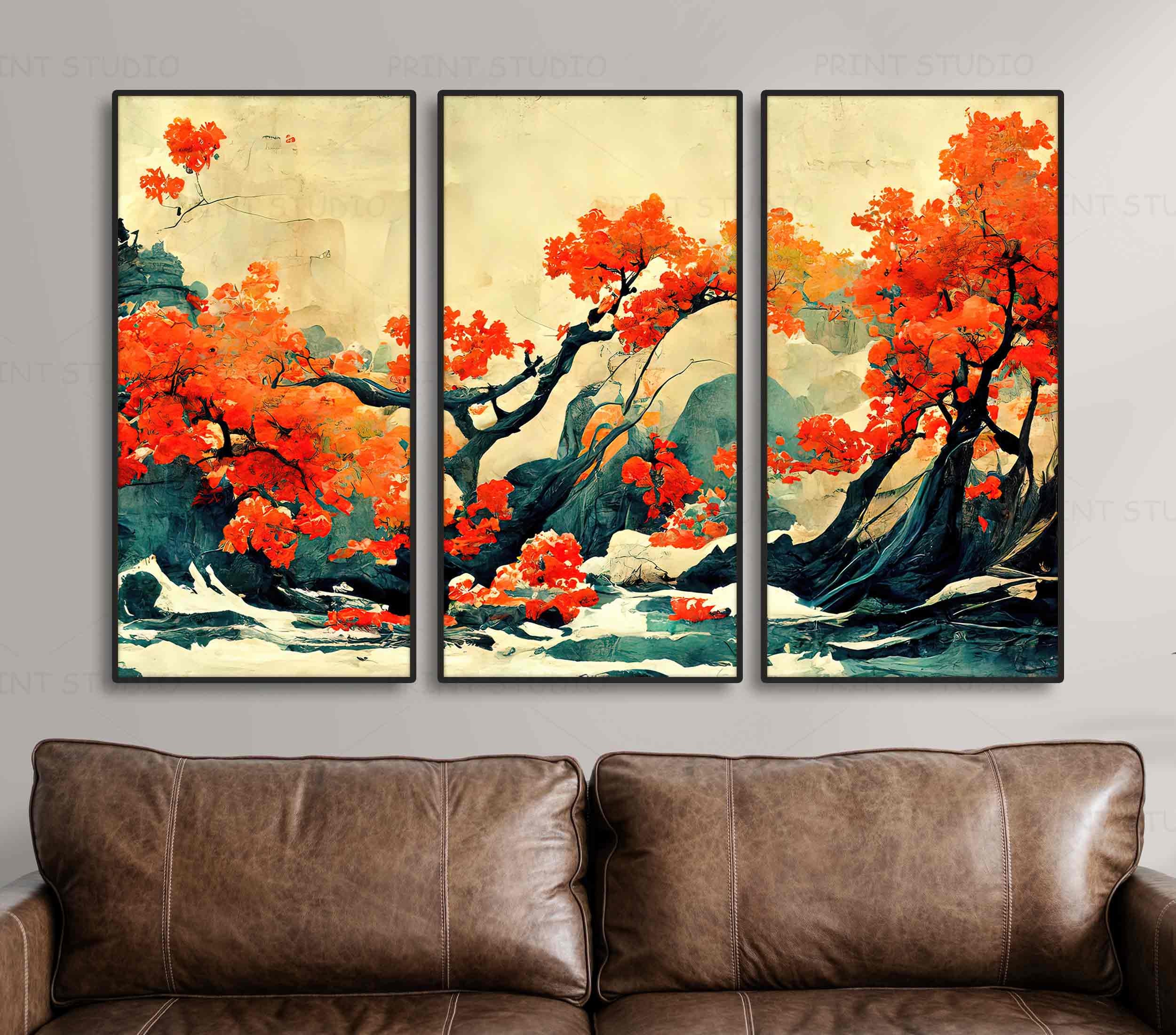 Tree 3 Piece Wall Art Decor Japanese Autumn Landscape Abstract Set of ...