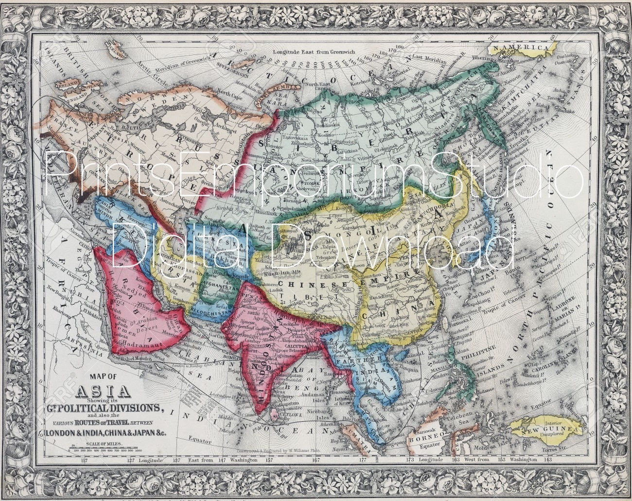 Antique map of Asia 19th Old map Vintage 1800s Printable Etsy