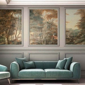 ヴィンテージ風景壁紙田舎の森の油絵壁画レトロな風景粘着布または不織布木田舎のパノラマ