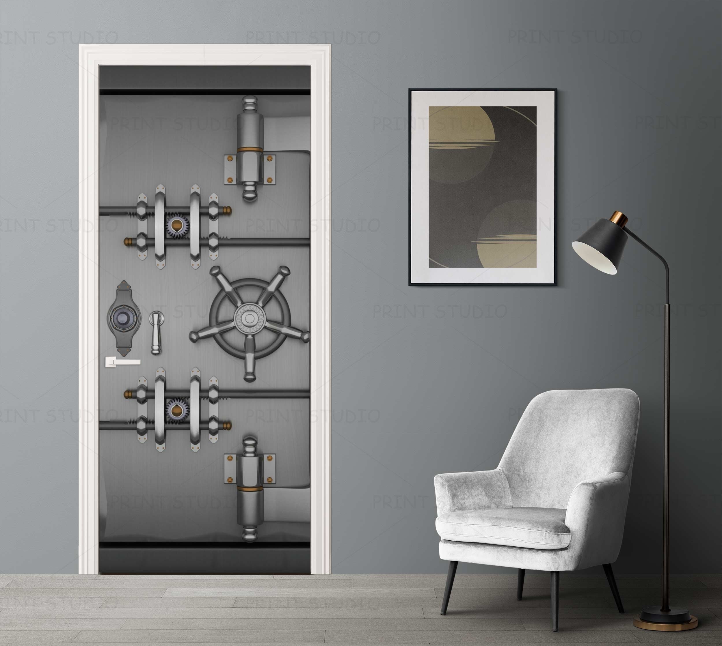 Adesivo per porta blindata industriale - Adesivo murale per porta blindata, stile steampunk, stacca e attacca