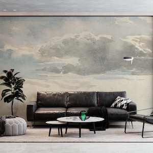 Carta da parati con nuvole estetiche ad acquerello Bellissimo cielo illustrato Murale da parete Riproduzione di belle arti di pittura d'epoca Autoadesiva o non tessuta