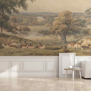 Rustic reprint vintage wall murals Self-adhesive or non-woven wallpaper Landscape panoramic vintage picturesque Victorian style wild animals zdjęcie 8