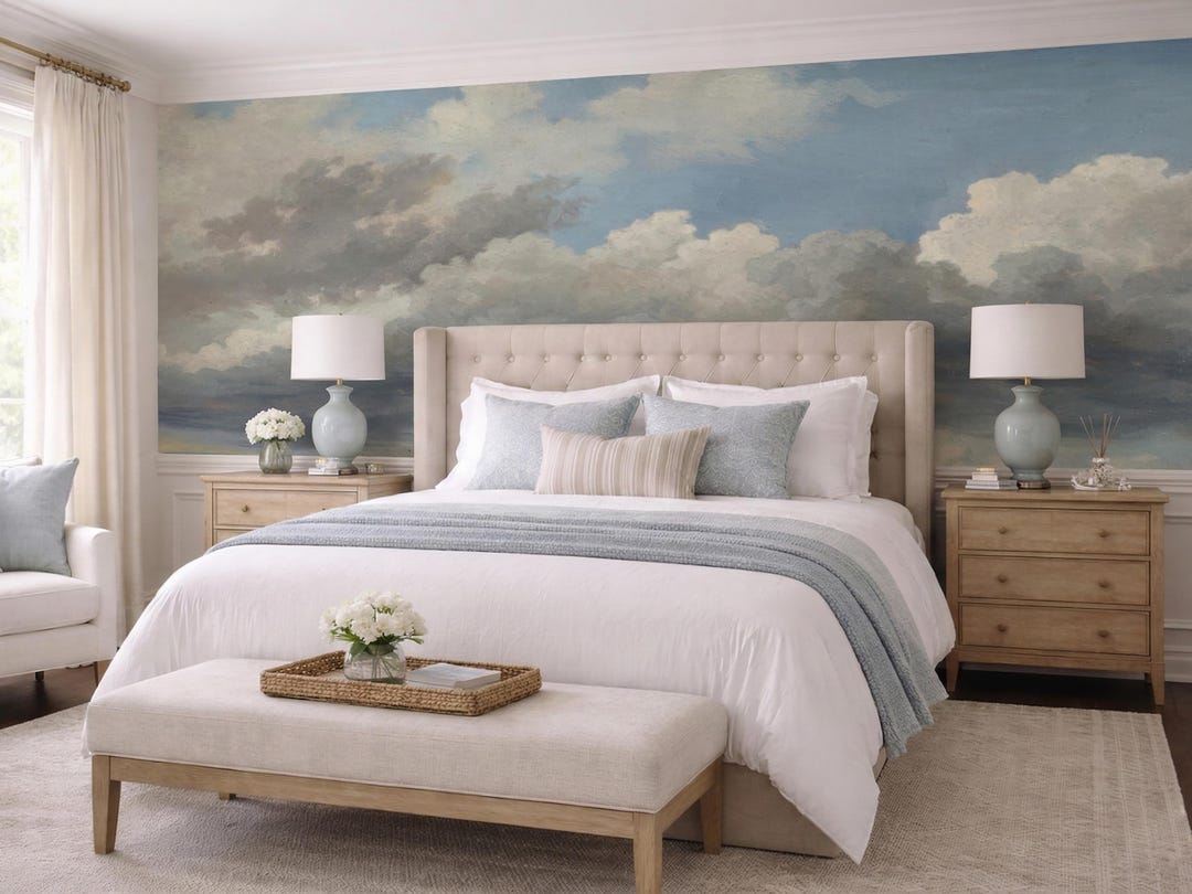 Vintage Cloud Ceiling Wallpaper, Dramatic Sky Ceiling Mural, Antique ...