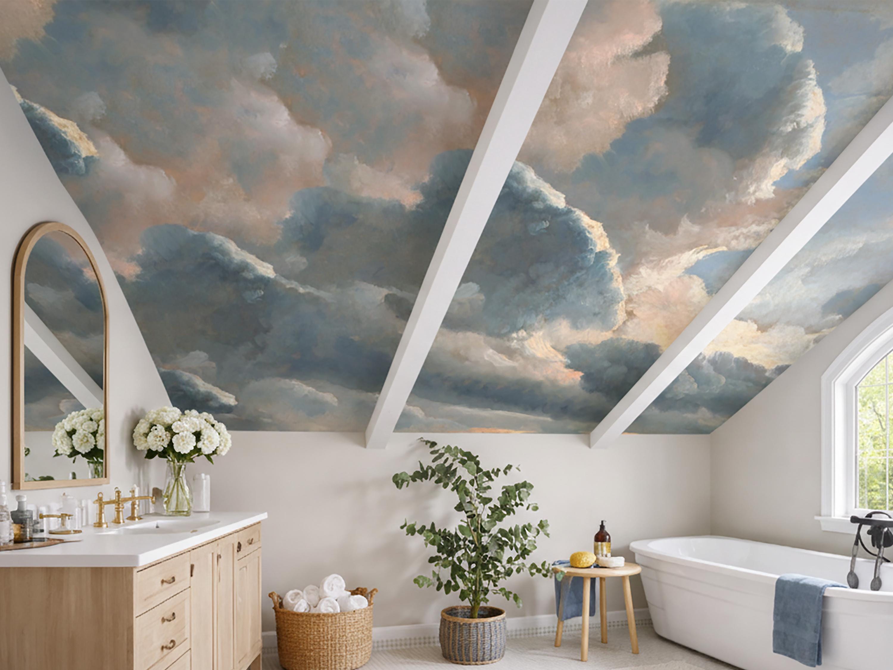 Clouds Ceiling Wallpaper, Fine Art Scenic Sky Mural, Dreamy Cloud ...