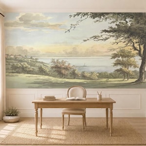 Vintage Coastal Landscape Wallpaper, English Country Wall Mural, Quiet Luxury Wallpaper image 5