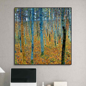Beech Grove by Gustav Klimt Autumn nature Abstract landscape canvas print framed Big old trees wall Fine art decor Square Art Reproduction