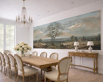 English rural oil painting reprint retro wall mural Self-adhesive or Non-woven wallpaper Landscape panoramic vintage scenic Victorian style