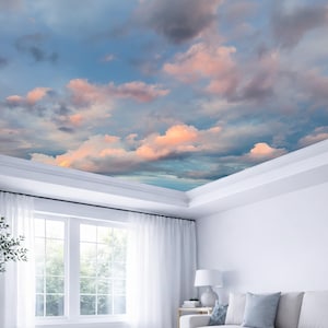 Cloud ceiling wallpaper Self-adhesive fabric or Non-woven Blue Pink Sky Pastel Painting Mural Nature Creative Aesthetic Cloudy Wall Art