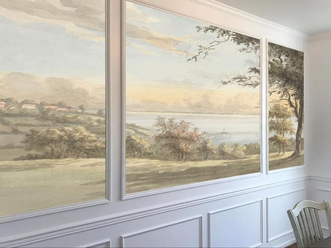 Vintage Landscape Mural Wallpaper, Classic Pastoral Wall Mural, Scenic ...