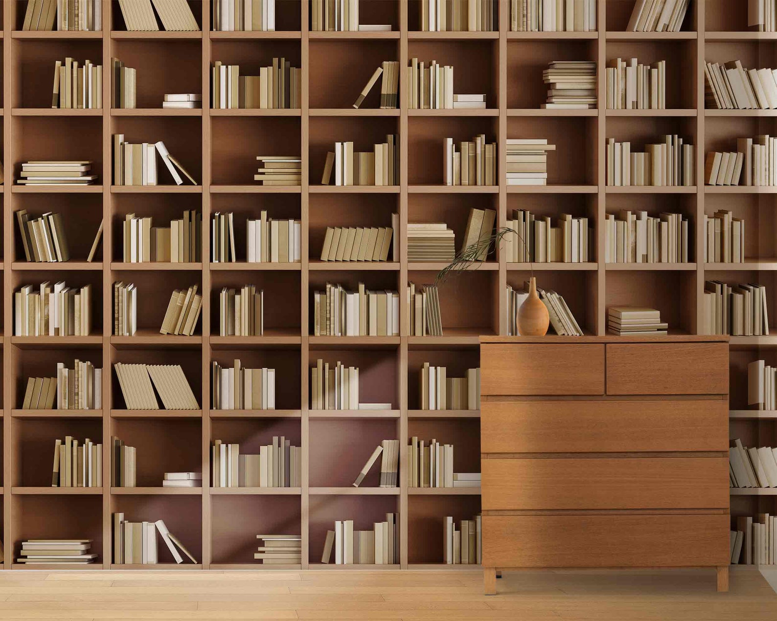 3D Books on Shelves in a Bookcase Beige Brown Print Etsy